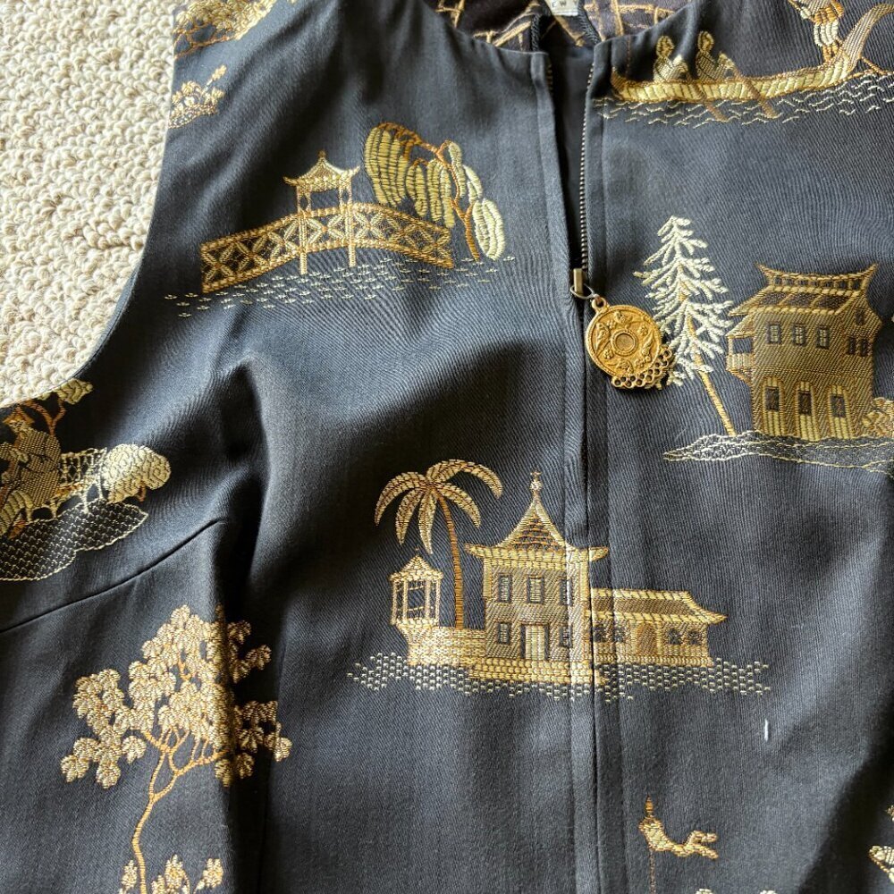 Vintage TAPP New York Vest | S/M | Black Gold Embroidered | Asian Inspired | USA - Picture 5 of 13